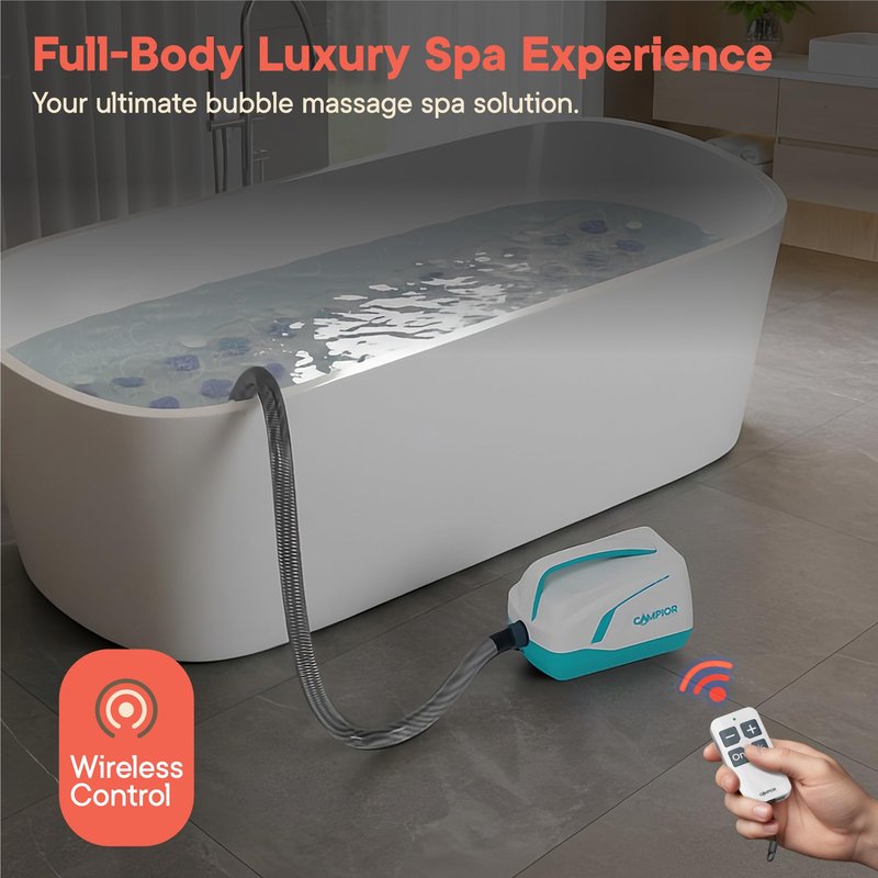 Bubble Bath Massager Mat for Bathtub, 47.24" x 14.57" Full-Body Heated Air Spa with 6-Level Adjustable Bubbles, Non-Slip Waterproof Design, Remote Control, For Stress, Muscle Relief & Relaxation, Aqua