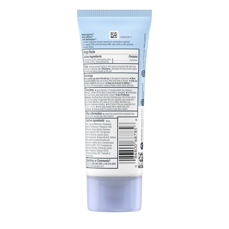 Neutrogena Ultra Sheer Sunscreen SPF 30 - Lightweight, Non-Greasy, Water-Resistant | 3 fl oz Travel Lotion