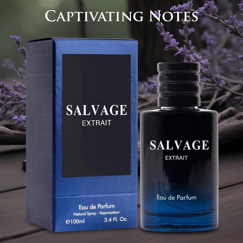 Salvage Extrait Eau De Parfum for Men Top Notes of Grapefruit & Heady Spices Base Notes of Lavender Essence & Rich Wood Cologne for Everyday Wear, Work Days, Romantic Date Elegant 100ml Bottle