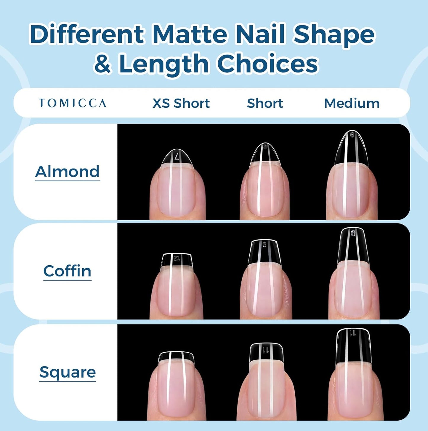 TOMICCA Extra Short Square Nail Tips - 240pcs Soft Gel Full Cover Clear Fake Nails for Beginners & Pros