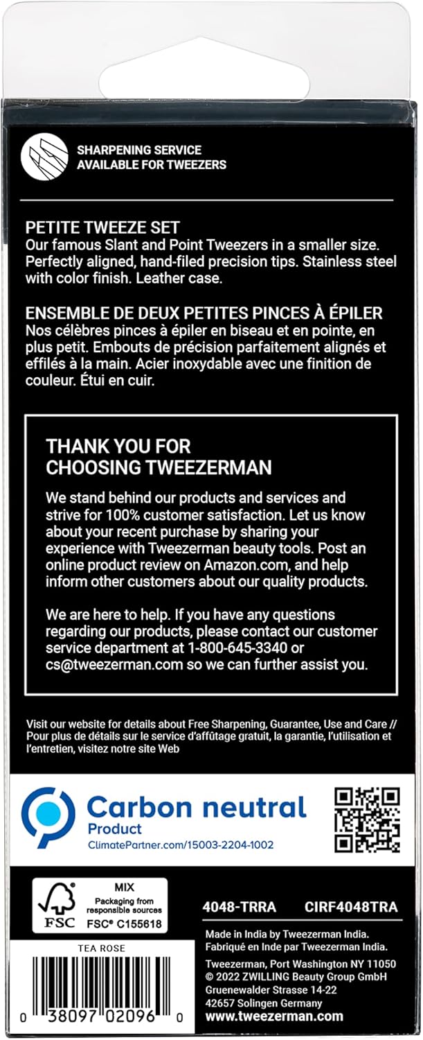 Tweezerman Tea Rose Petite Tweezer Set - Precision Tweezers for Eyebrow Shaping & Grooming
