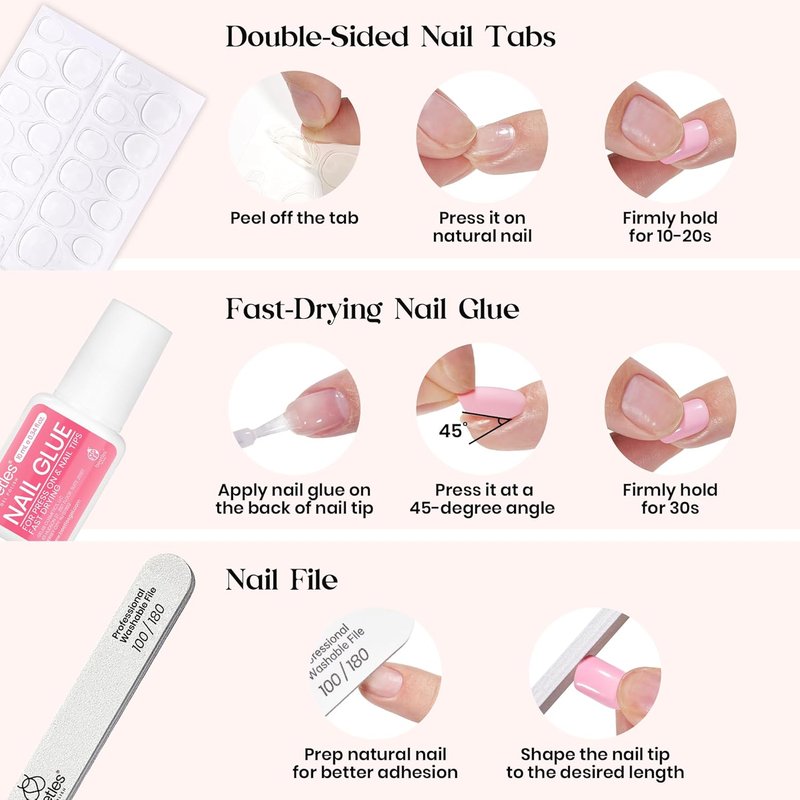 Beetles Press On Nails Kit - Rainbow Gleam | 720 Pcs of 24 Colors in Short Almond Shape | Matte, Glossy & Glitter Finishes with Glue & Stickers