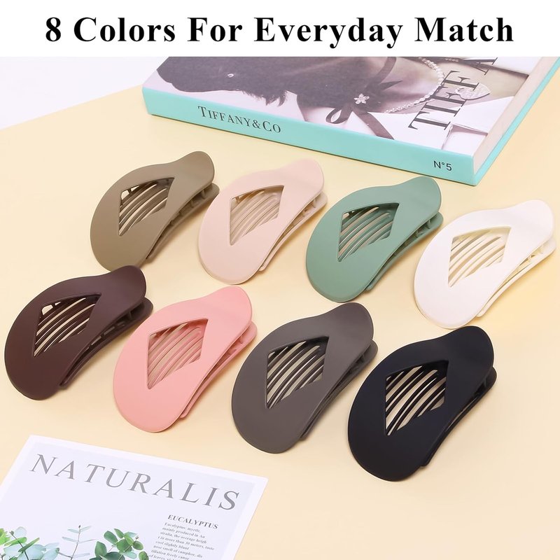 Flat Hair Clips for Women - 8 Pcs Matte No-Slip Claw Clips | Strong Hold Barrettes for Thick & Curly Hair
