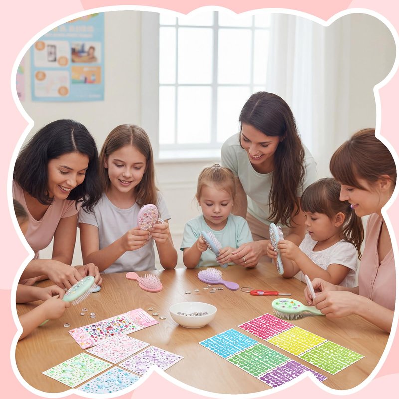 Acellegic 12 Packs DIY Princess Hairbrush Kits Princess Party Bow Diamond Alphabet Sticker Make Your Own Hair Brush with Gem Painting for Birthday Party Art Activities DIY Crafts