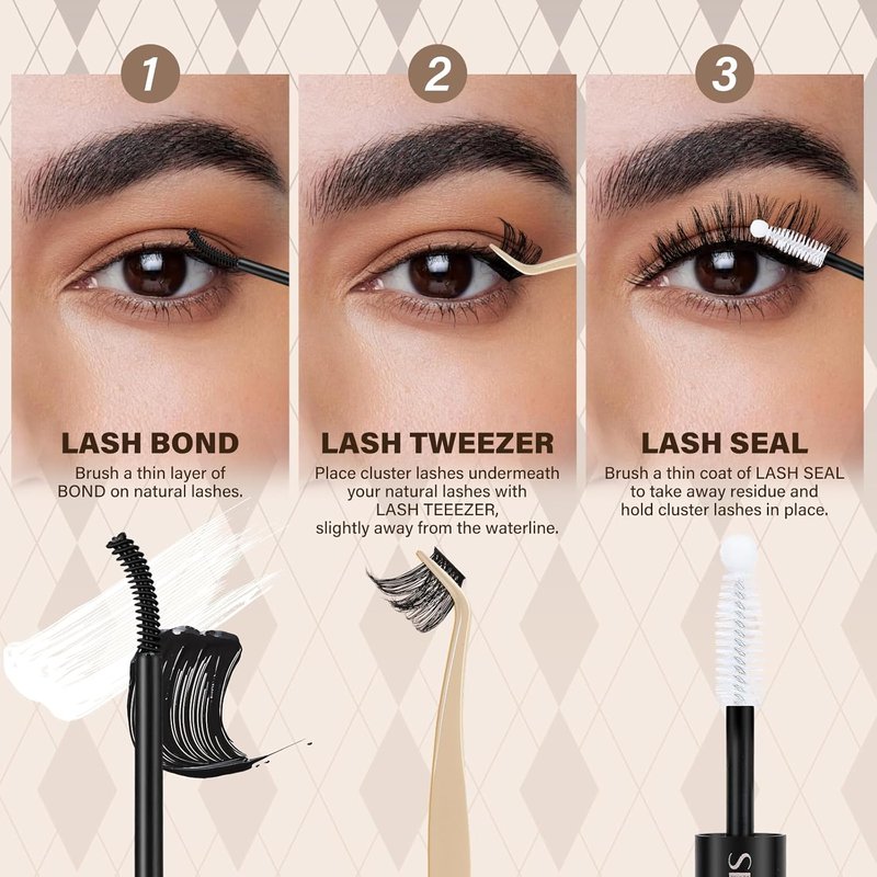 Miss Bella Lash Clusters Kit - Complete Eyelash Extension Set with Bond, Seal & Applicator | 8-18 Mix