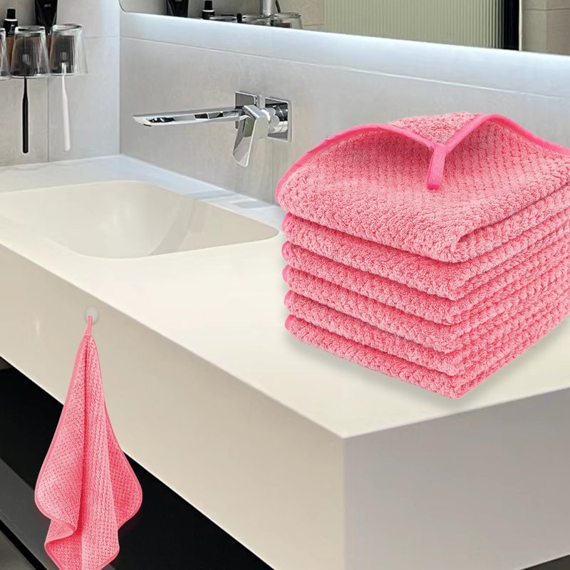 MaopaoBeauty 6 Pack Washcloth Towels Set, Waffle Hand Towels Set, Microfiber Super Soft Highly Absorbent, Sturdy Quick Drying Towels for Bathroom, Gym, Sports, Yoga, Hot Pink