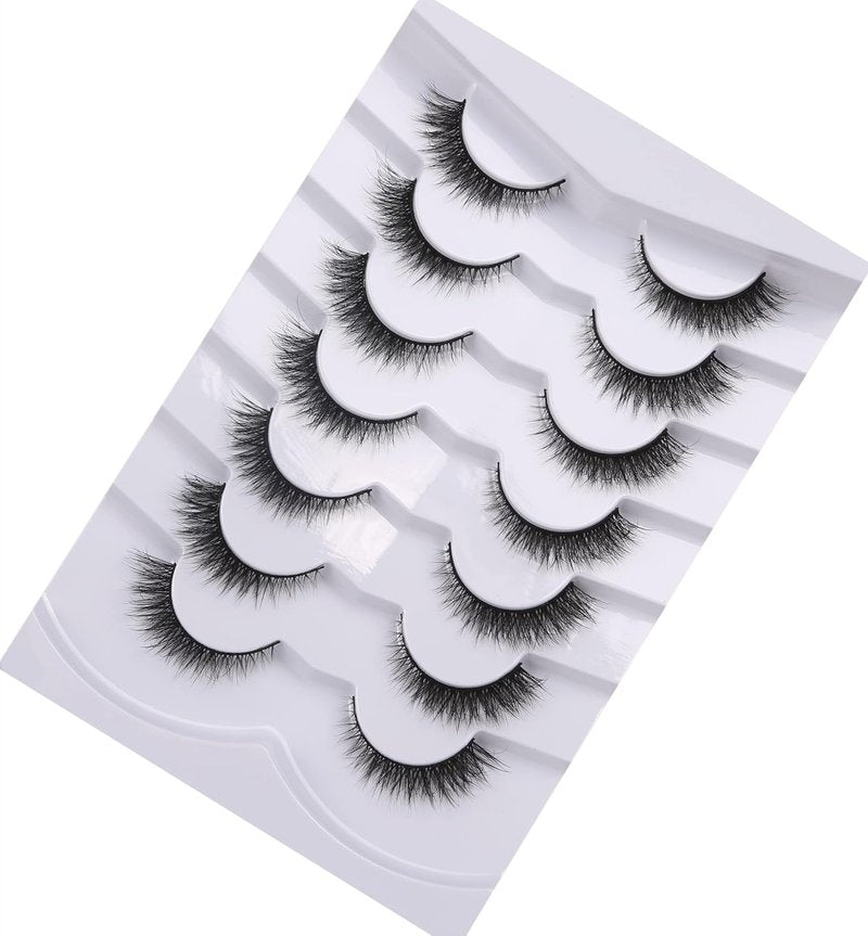 Pooplunch False Eyelashes Extension Volume Cat Eye Look Natural Wispy Short Volume 8D Fake Eyelashes Faux Mink Strip Lashes 7 Pairs Pack
