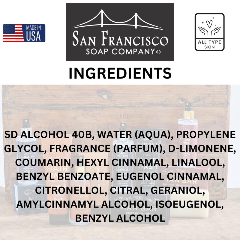 San Francisco Soap Company Man Bar Cologne Mist Spiced Tobacco - Long Lasting - Created With the Man in Mind - 6 Fl Oz