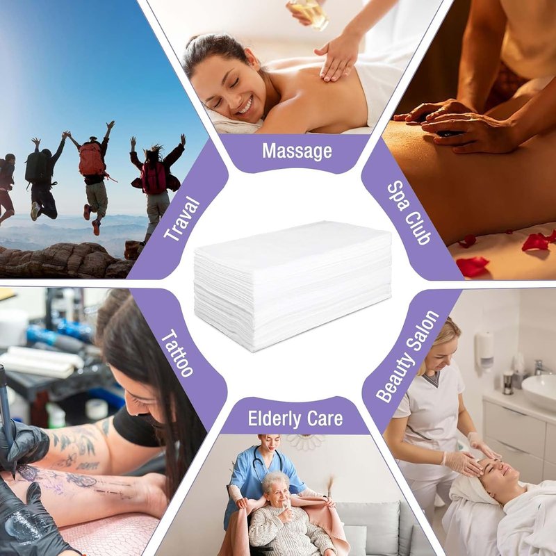 Skiennix Disposable Massage Bed Covers - 100 Pack White Non-Woven Fabric Sheets | Waterproof & Breathable