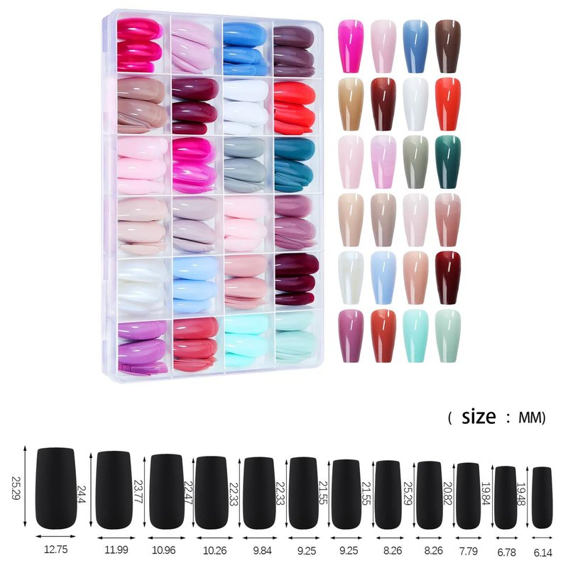 576 Pcs Press on Nails Medium Coffin Fake Nails Solid Color False Nails 24 Color Coffin Acrylic Glue on Nail Reusable Artificial Nails Stick on Nail for Women Manicure