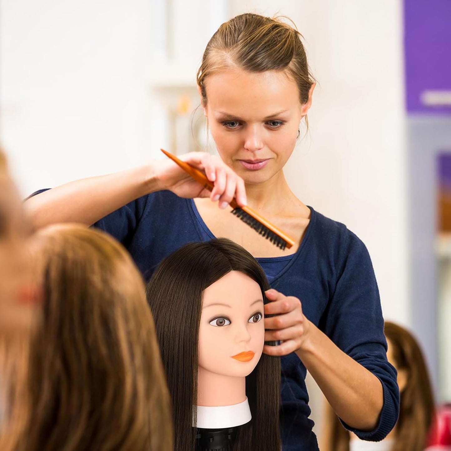 Yofuly 26" Dark Brown Mannequin Head - 70% Human Hair Training Head with Clamp & Styling Tools