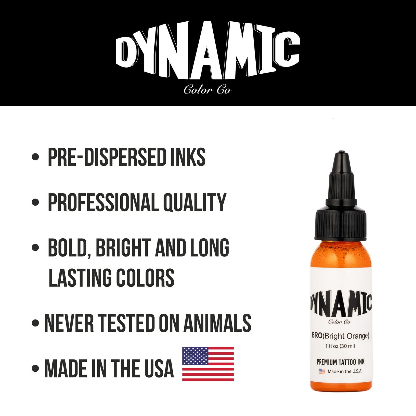 Dynamic Color Co. - Bright Orange Color Tattoo Ink, Long Lasting Vivid Color, Sterilized, Made in USA, Since 1990 (1 oz Bottle)