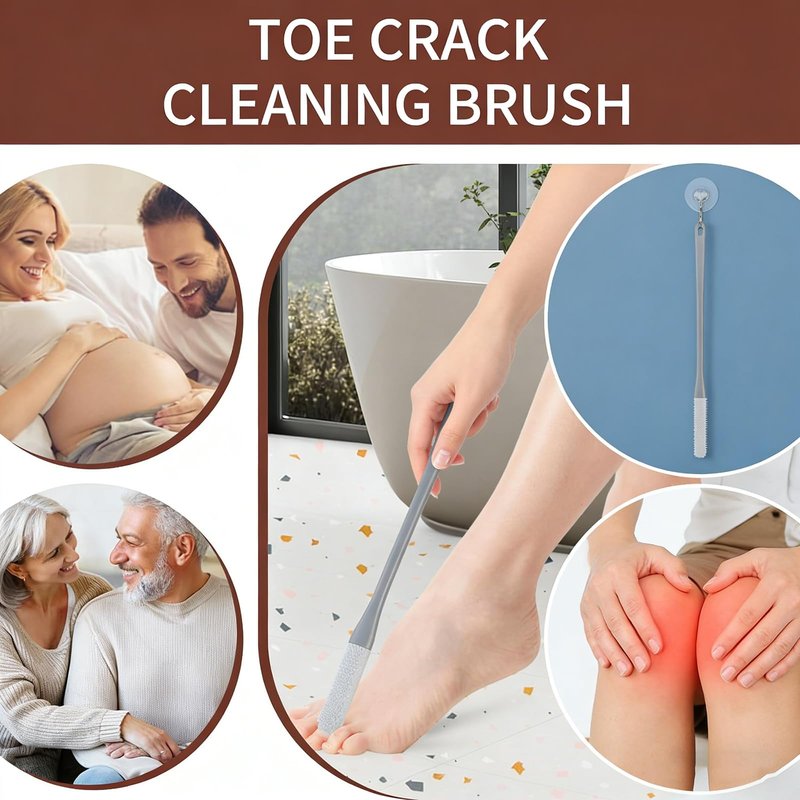 Toe Cleaning Brush, 15.7" Foot Scrubber with Long Handle Silicone Toe Gap Cleaner, Soft Rubber Brush Exfoliating Foot Scrubber for Shower - Seniors, Men and Women (Grey, 1 Set)