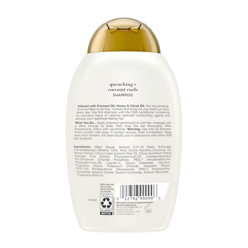 OGX Curl-Defining Shampoo - Hydrating Coconut Oil & Honey Formula | 13 fl oz for Nourished Curly Hair