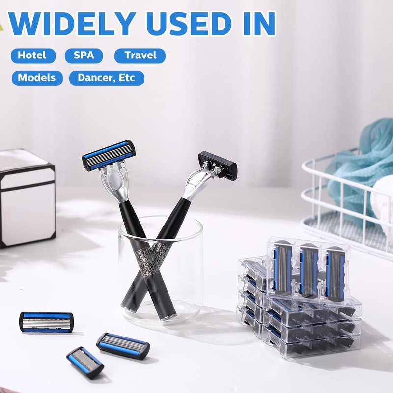 Leriton 40 Pcs Disposable Men's Razors Set 6-blade Sensitive Skin Refillable Razor Kit for a Comfortable Shave, 2 Handles and 38 Cartridges