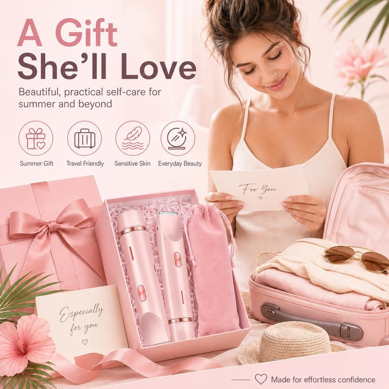 Bikini Trimmer for Women, 2 in 1 Electric Razors for Women - Double Head, Rechargeable, IPX7 Waterproof, Pain-Free Hair Removal for Facial, Body & Sensitive Areas with Ceramic Blades, Cordless