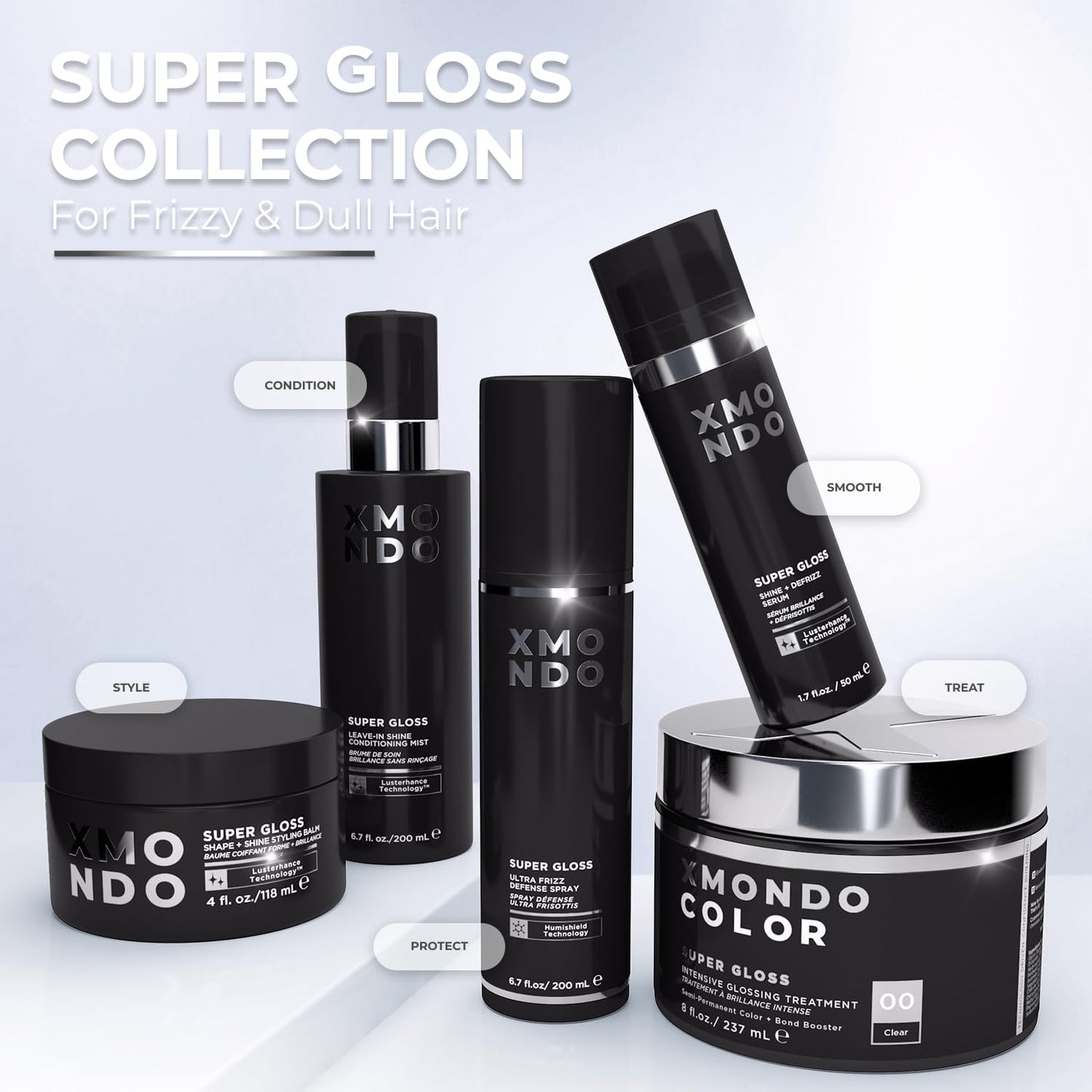XMONDO Hair Super Gloss Leave-In Conditioning Mist - Weightless Shine & Frizz Control | Hydrates & Protects from Heat & UV