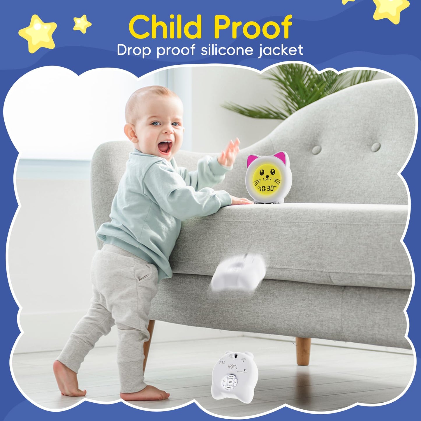 B&H Sleep Trainer Clock for Toddler - Rechargeable Kid Ok to Wake Clock, Cute Cat Girls Alarm Clock, Drop Proof, Night Light, Science-Backed Lighting for Peaceful Sleep and Ready to Rise Mornings