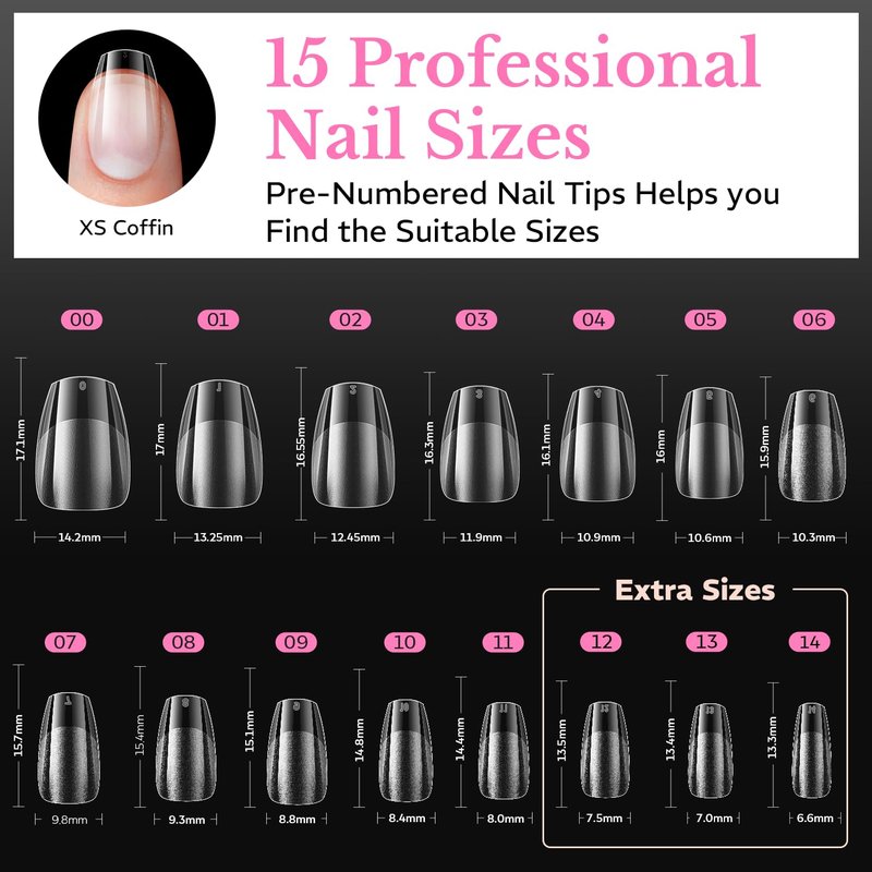 Extra Short Coffin Nail Tips - 600pcs Pre-Etched Soft Gel Acrylic Fake Nails | Half Matte Full Cover for DIY Manicure
