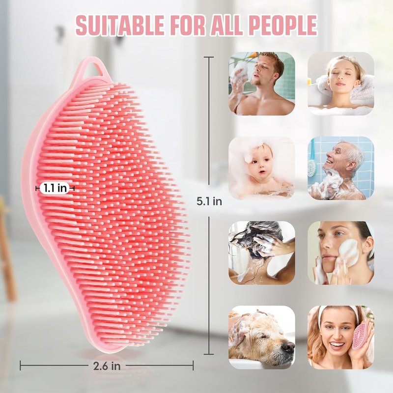 Silicone Body Scrubber Pro 2-in-1 Shower Scrubber for Body Care, Lathers Well, Silicone Loofah and Body Scrubber Exfoliator for Men and Women (Pink+Pink, Body + Massage)