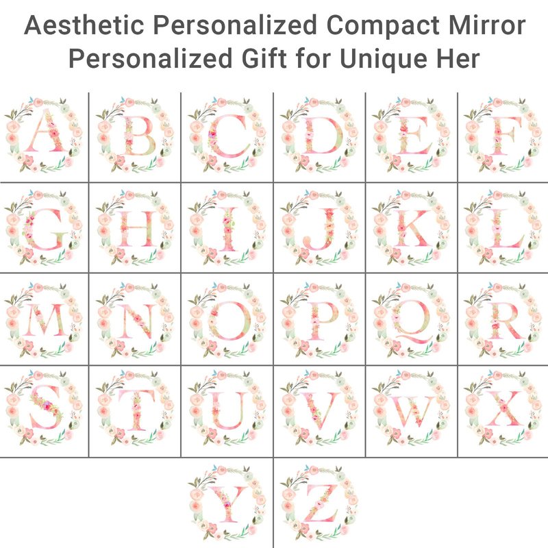 boutikpro Personalized Gift Initial Compact Mirror w Box for Women Sister Daughter Mom Wife, Floral Monogram Alphabet Silver Small Mirror Ideal Gift on Birthday, Christmas, Graduation (M, Silver)