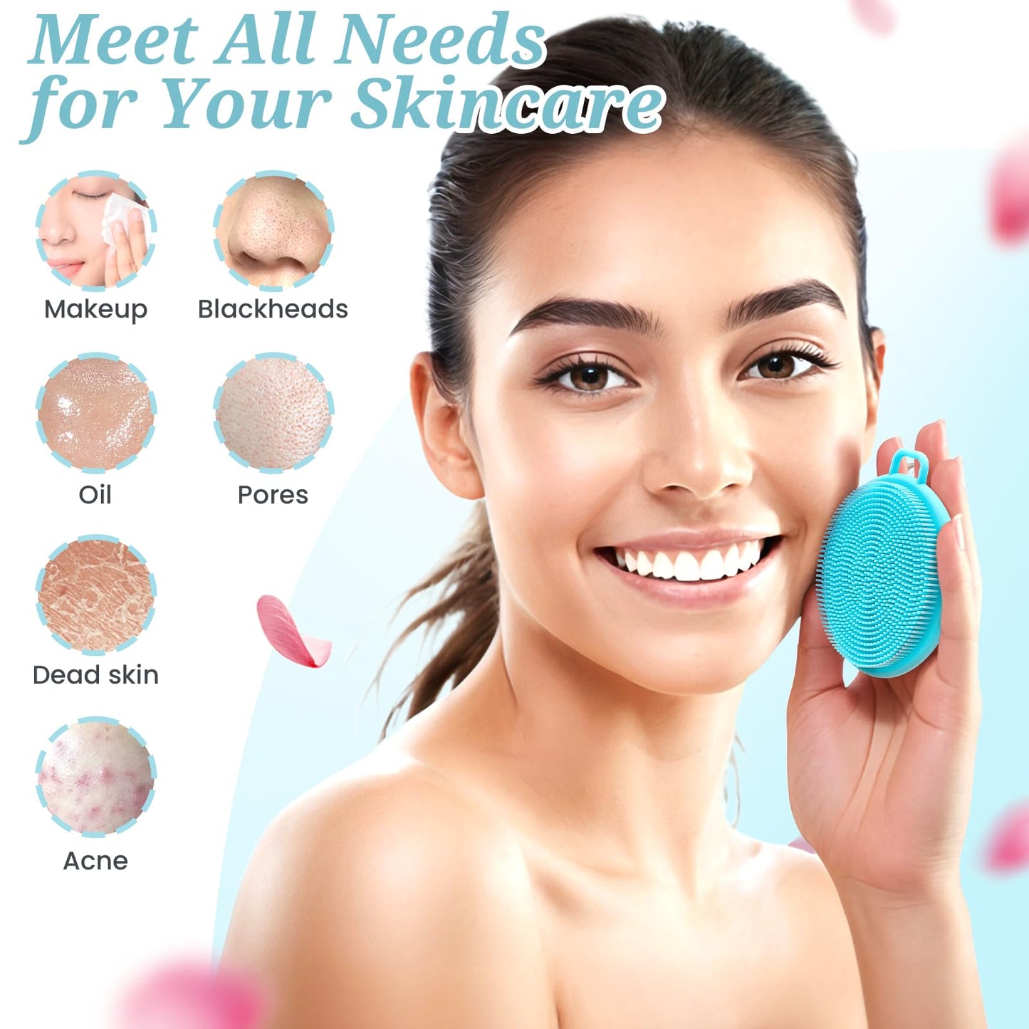 GEENOA Back Scrubber for Shower, Gentle Silicone Body Scrubber, Soft Silicone Loofah with Handle, Back Brush Bath Brush with Detachable Brush Head.