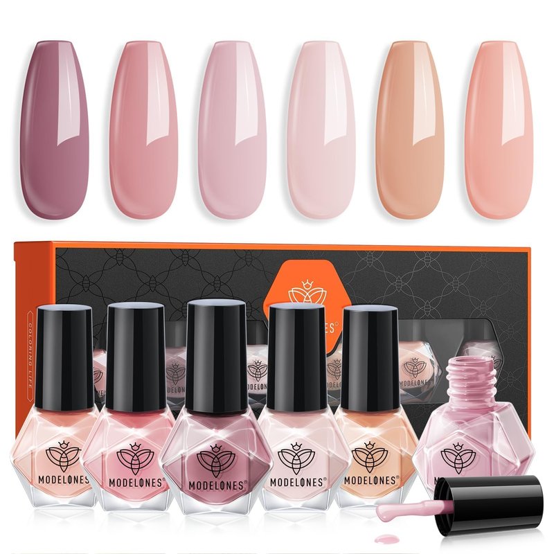 modelones Nail Polish Set 6 Colors Nude Nail Polish Pastel Set Red Pink Quick Dry Spring Summer Nail Polish 5ml (Pastel Nude Set)