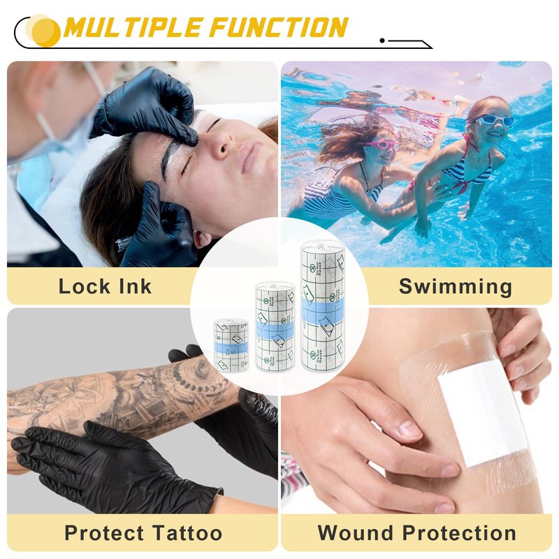 Narkysus Waterproof Second Skin Tattoo Cover, Tattoo Aftercare Bandage Roll 2"/4"/6"x 2 Yd Cover Up Tape Patch Transparent Film for Initial Healing and Skin Repair Tattoo Supplies