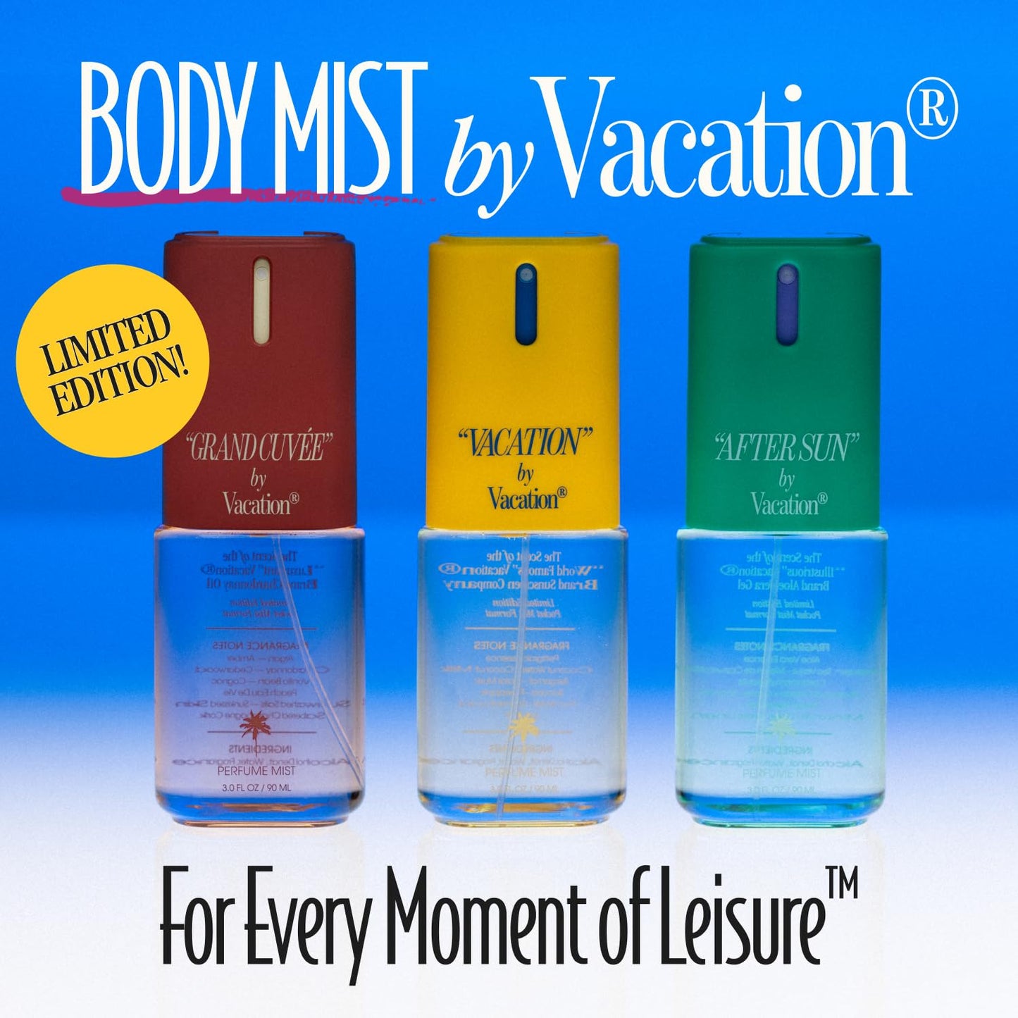 VACATION" Body Mist, Perfumed Body Spray for Women & Men, Coconut, Banana, Pool Water & Swimsuit Fabric Scent, Layer with Eau de Toilette, Beach Summer Fragrance, Travel Size 3 fl oz