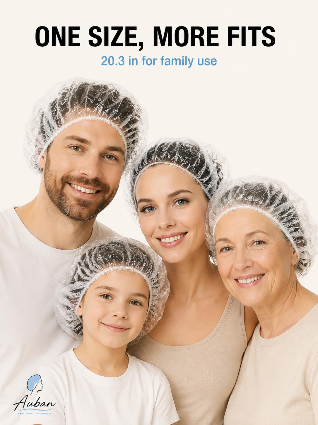 Auban 50 PCS Shower Cap Disposable,Bath Caps Larger Thick Clear Waterproof Plastic Elastic Hair Bath Caps For Women Hotel Travel Essentials Accessories Deep Conditioning Hair Care(19.3")