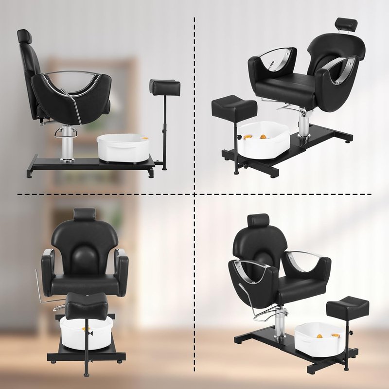 360° Swivel Pedicure Chair - Hydraulic Adjustable Height with Stool & Massage Foot Bath | Black & Silver