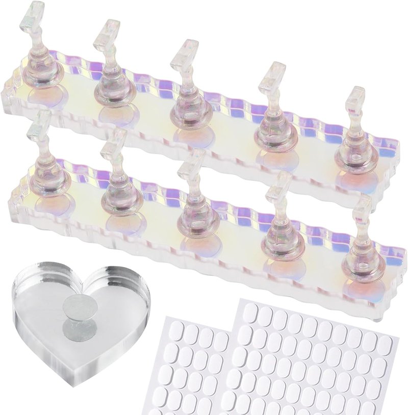 Skiennix Nail Stand - Strong Magnetic Holder Kit for Press-On Acrylic Nails | 200PCS Tape & Heart-Shaped Display