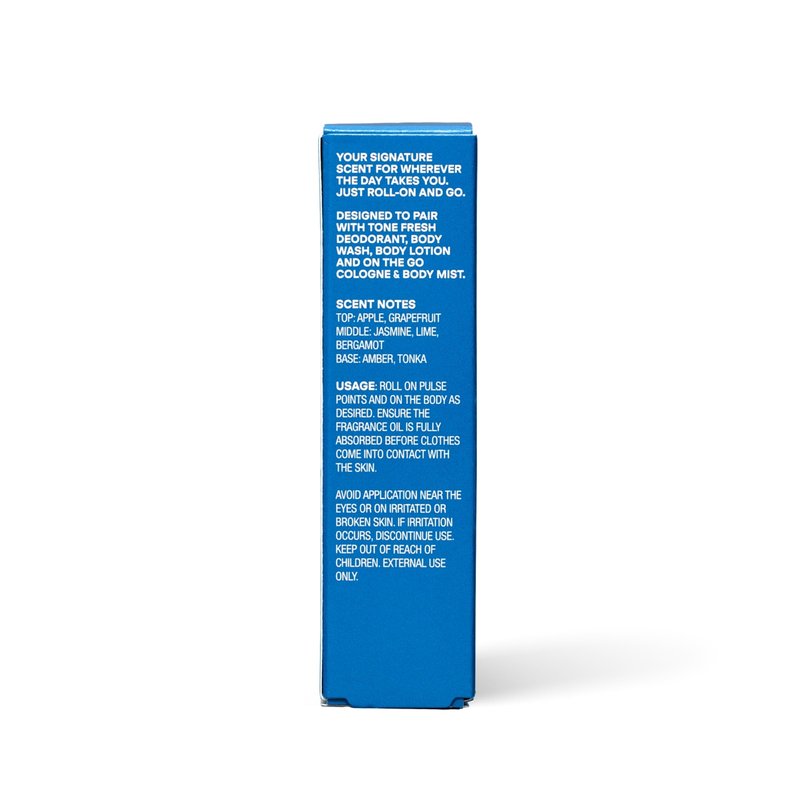 TONE Roll-on Fragrance Oil for Men, Fresh, Fragrance Oil with Notes of Amber, Bergamot, and Jasmine, 0.85 fl oz