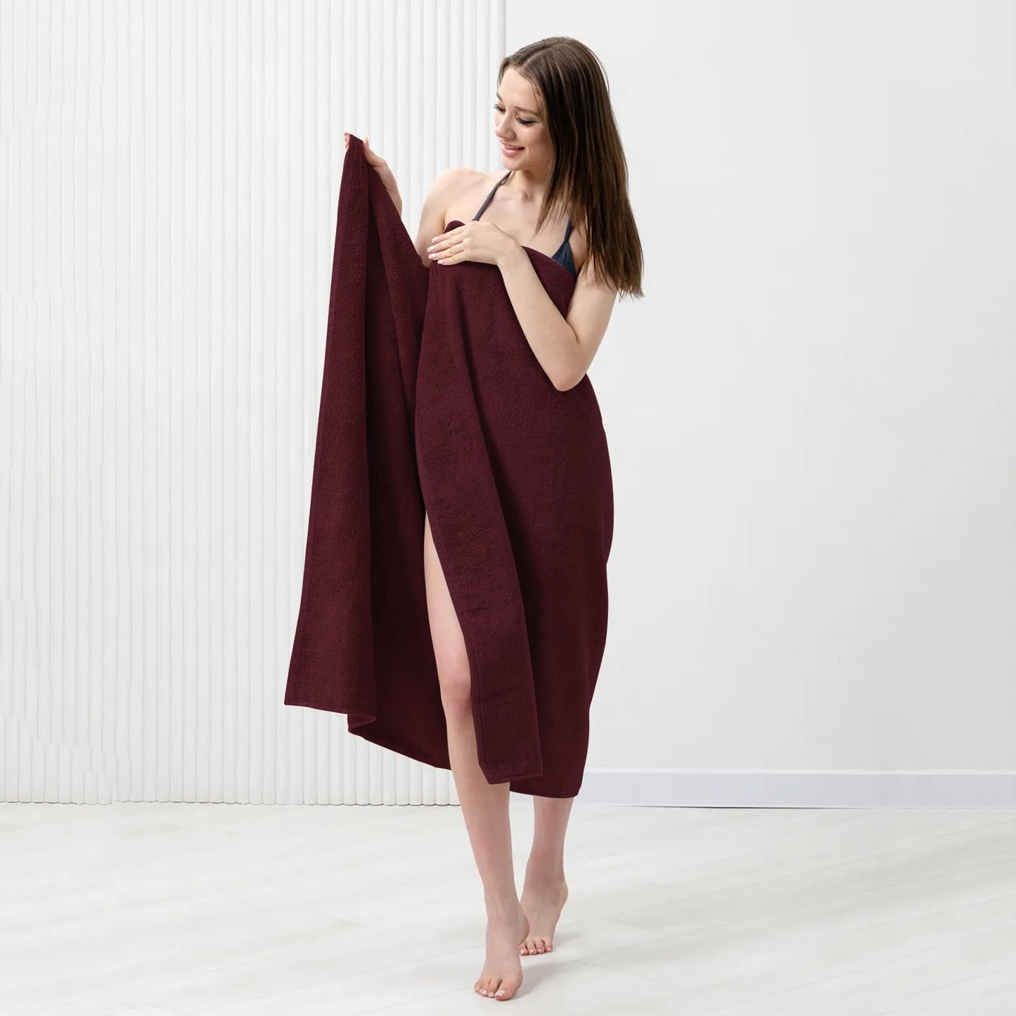 Novo Home Bath Sheets – Extra Large Bathroom Sheet Set – Pack of 2 Jumbo Towels Burgundy (71x35in) – 100% Cotton Soft Quick Dry Large Bath Towels for Adults Hotel Spa Bathroom Use