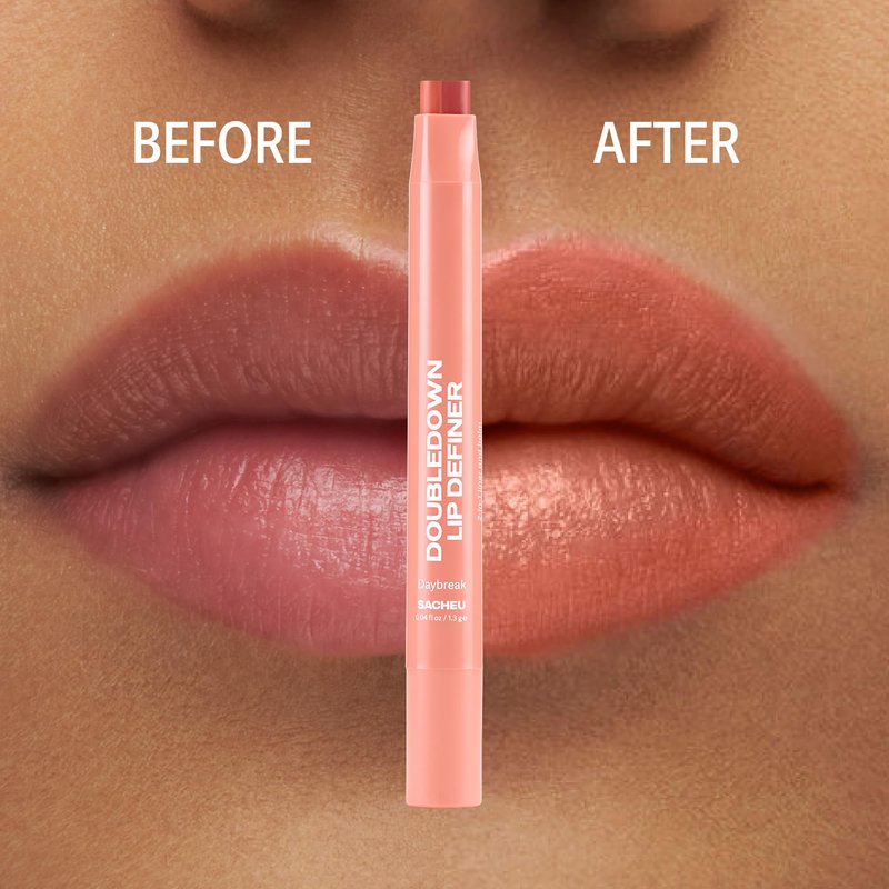 Sacheu DoubleDown Lip Definer — 2-in-1 Lip Liner & Balm — Long-Lasting Korean Make Up Lipstick with Satin Finish, Avocado Oil & Vitamin E (Daybreak)