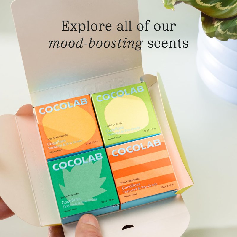 Cocofloss Expanding Woven Dental Floss by Cocolab, Waxed Tooth Floss for Daily Oral Care, Coconut Oil Infused, Vegan, for Adults and Kids, Mint Scent, 4 Pack
