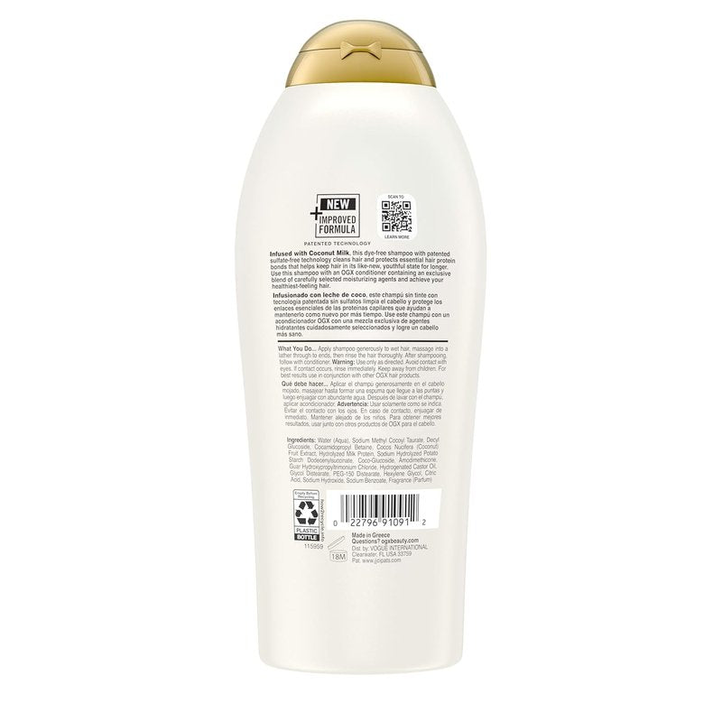 OGX Nourishing Coconut Milk Shampoo - Hydrating & Restoring Formula for Soft, Moisturized Hair | 25.4 fl. oz