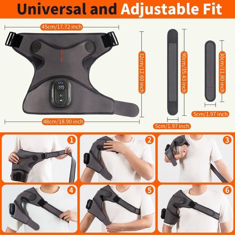 Cordless Shoulder Heating Pad with Detachable Magnetic Remote, 5 Heat & 5 Vibration Modes, Heated Shoulder Wrap Massager for Frozen Shoulder & Rotator Cuff Pain Relief, Ideal Gift for Women Men