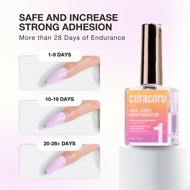 Curacoro Nail Dehydrator 15ml – Fast-Drying Prep for Gel and Acrylic Nails, Non-Yellowing, Long-Lasting Adhesion, Air-Dry Formula, Manicure Supplies for Home Salon Use