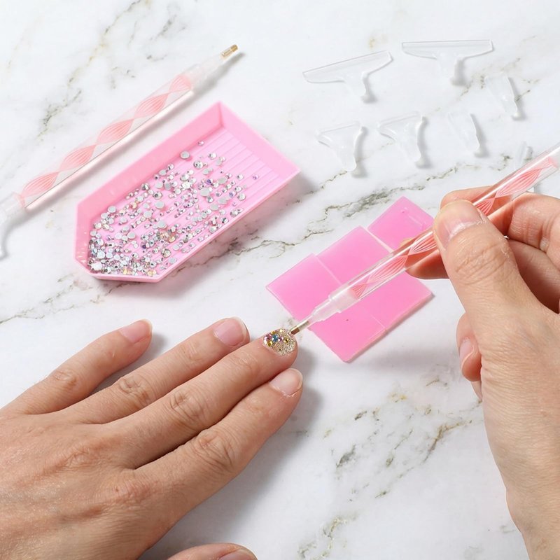 KFHENSOMR Rhinestone Pickup Tool Set: 2 Pcs Rhinestone Picker Handles Dual-Ended Rhinestones Applicator Dotting Tool Pen Shiny Diamond Dot Drill Pen for DIY Home Nail Salon