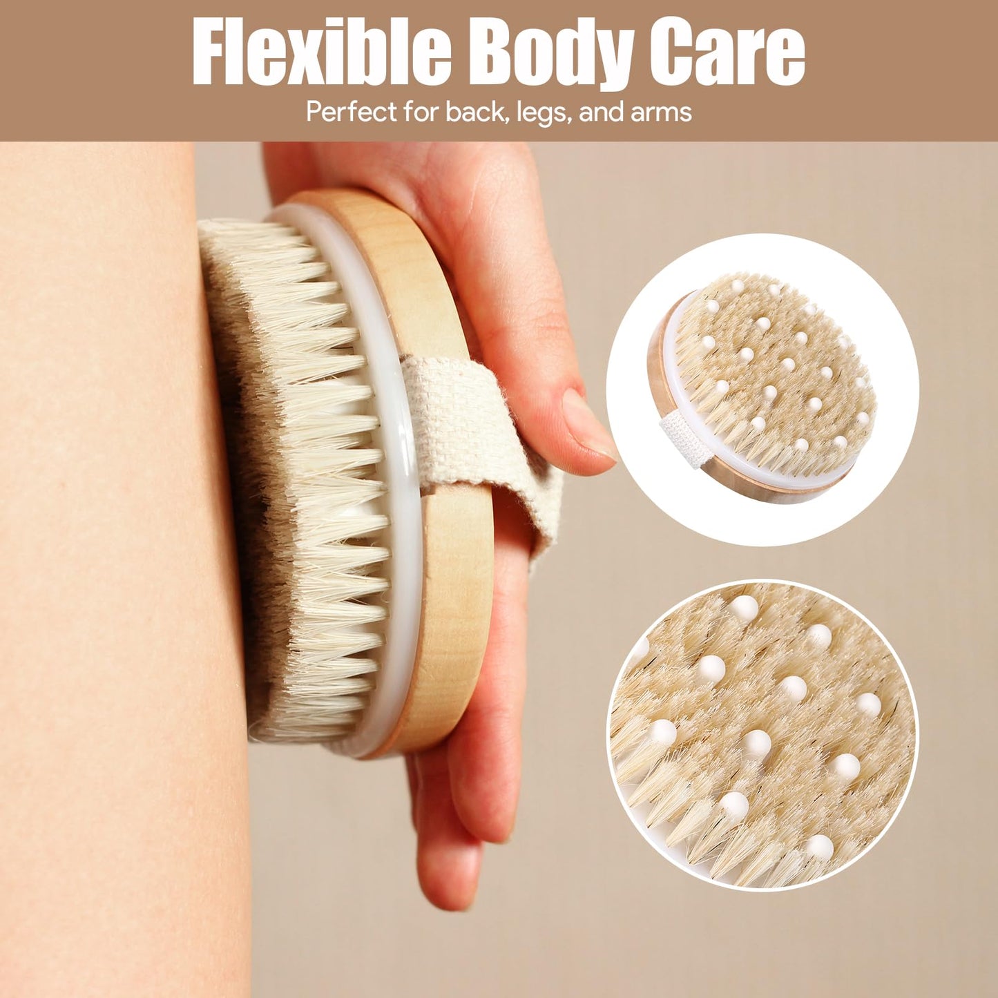 4PCS Dry Brushing Body Brush Set, Bamboo Dry Brush for Body Face Foot, Boar Bristle Long Handle Face Cleansing Shower Scrubber Brushes