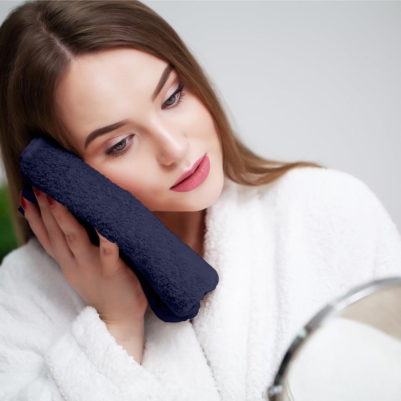 Novo Home Face Towels Pack of 12 – 100% Cotton Wash Cloths (12x12 inch) – Soft, Quick Dry & Highly Absorbent Hand Towels for Bathroom, Spa, Gym, Kitchen and for Daily Use - (Navy Blue)