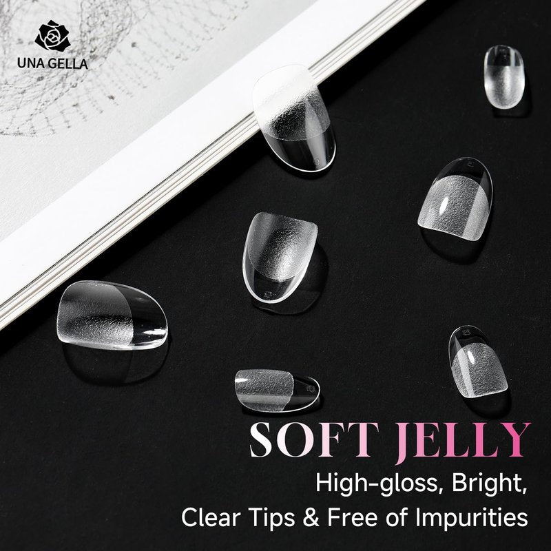 UNA GELLA Short Oval Round Nail Tips Pre Etched Short Oval Gel Nail Tips Soft Gel Full Cover Press on Nails for Nails Extension Art DIY Salon 216Pcs 12 Sizes