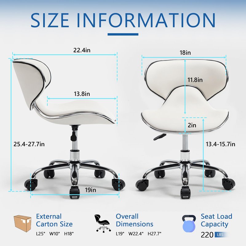 Lessmore White Swivel & Adjustable Pedicure Stool - Ergonomic Nail tech Chair for Salon Professionals, Comfortable Pedicure Chair with Smooth Rotation (1,Creamy White)
