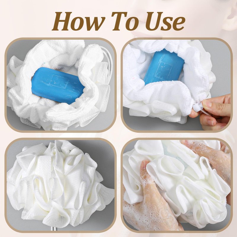 Ouligay 2 PCS Soap Bar Loofah 2 in 1loofah Washcloth Combo Soap Loofah Pouch with Drawstring Exfoliating Bath Sponges Soap Saver for Cleansing and Smoothing Skin