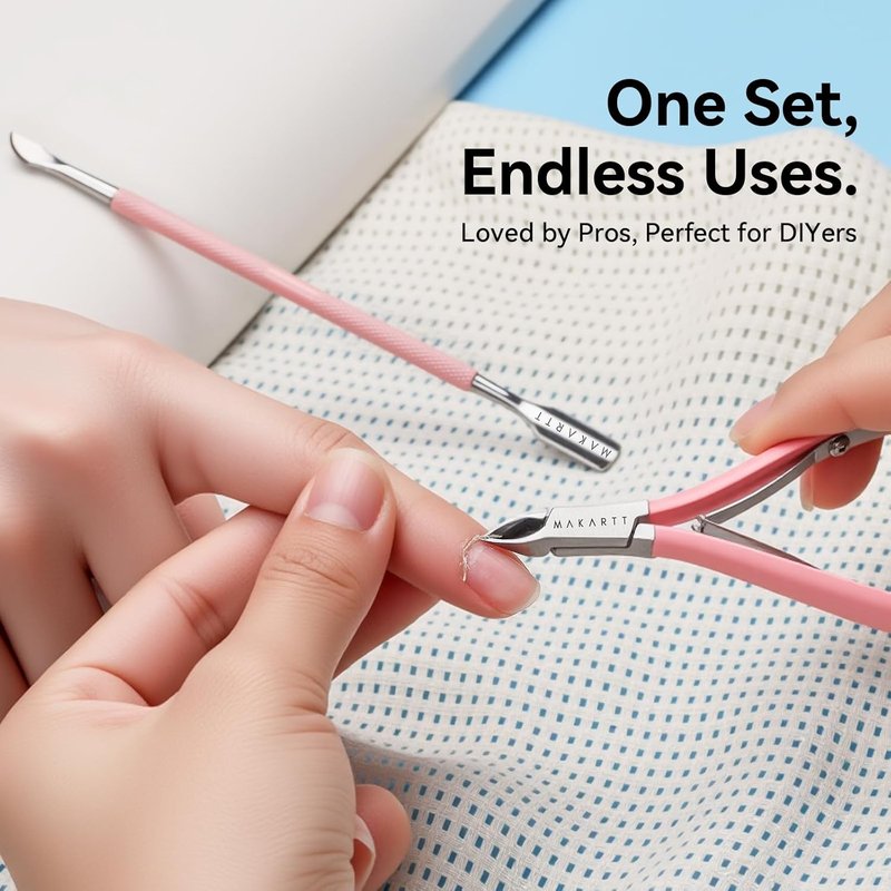 Makartt Cuticle Trimmer & Pusher - Ergonomic Stainless Steel Nipper with 7mm Blade & Dual-Ended Tool in Pink