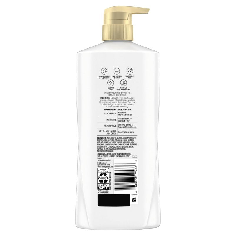 Pantene Conditioner, Daily Moisture Renewal - Pro-V Nutrients for Dry, Color-Treated, Straight to Curly Hair, 72 Hour Hydration & Softness, Paraben Free, Cleanses, Strengthens Bonds, 25.1 Fl Oz