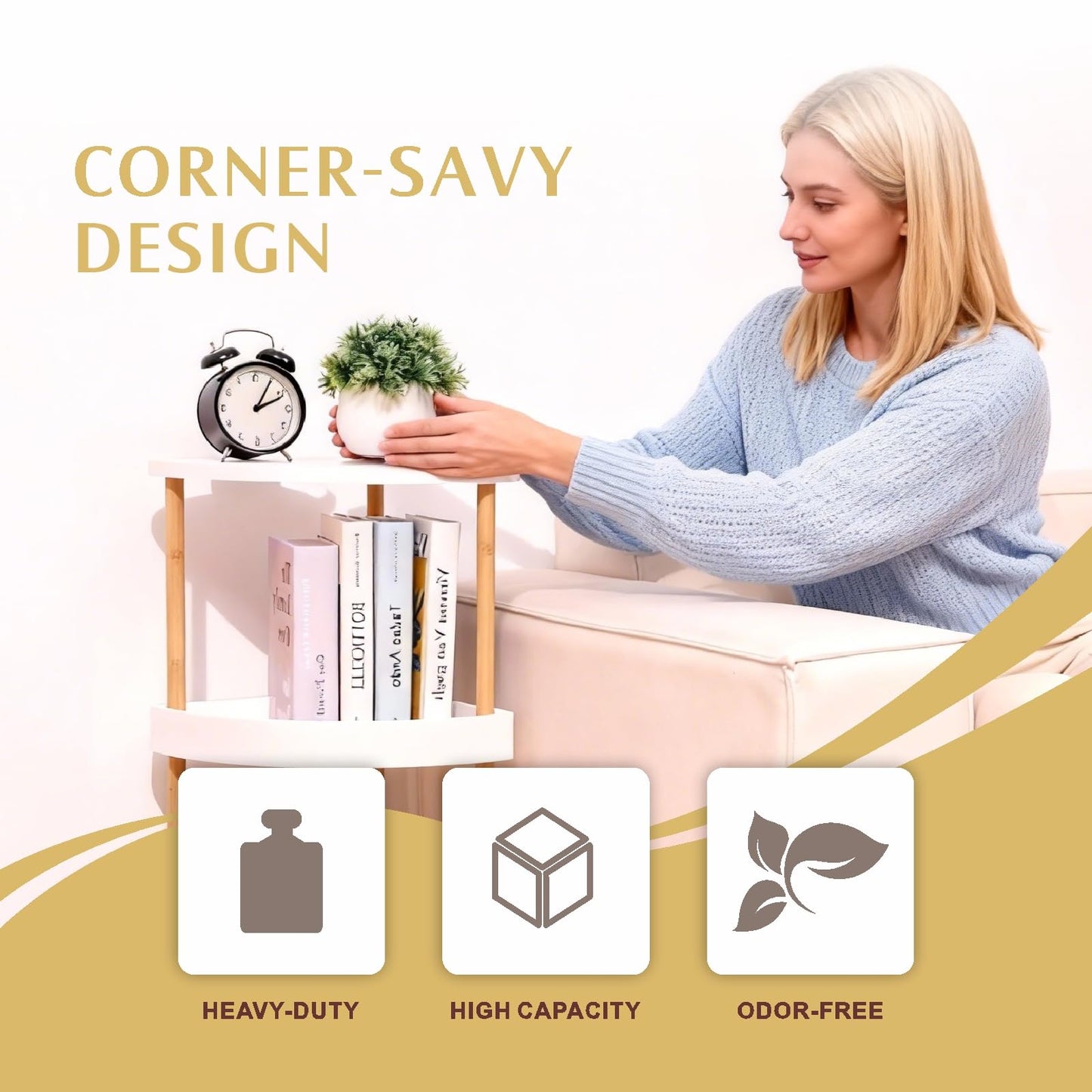 WSLUKVII 3-Tier Bamboo Corner Shelf - No Screws, Twist & Lock Assembly in 5 Mins, 5-Layer Lacquer Finish, Sturdy & Anti-Tip Design for Kitchen, Bathroom, Living Room, Easy to Clean