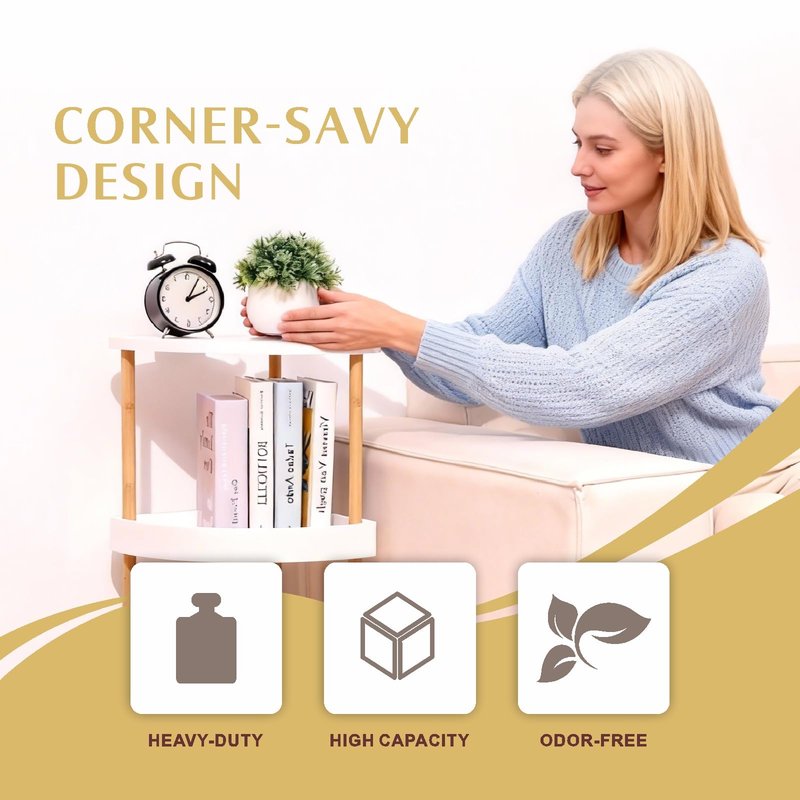WSLUKVII 3-Tier Bamboo Corner Shelf - No Screws, Twist & Lock Assembly in 5 Mins, 5-Layer Lacquer Finish, Sturdy & Anti-Tip Design for Kitchen, Bathroom, Living Room, Easy to Clean