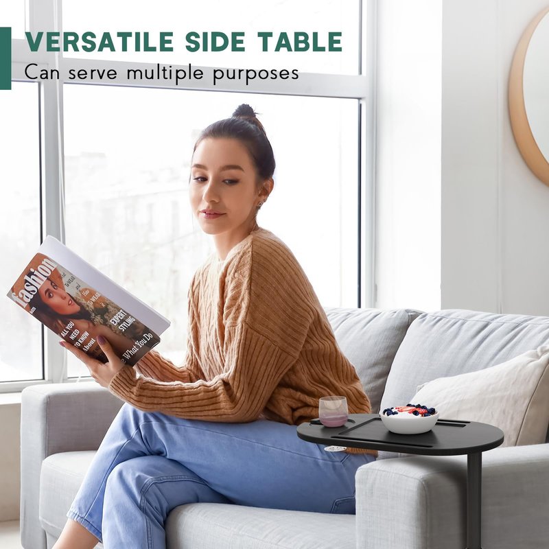 Yumkfoi Bathtub Tray Table with Carbon Steel Base, Freestanding Bath Tray for Tub Against Wall, Bathtub Caddy Hot Tub Table for Luxury Bath Home Spa Bath Accessories (Carbon Steel&Bamboo)